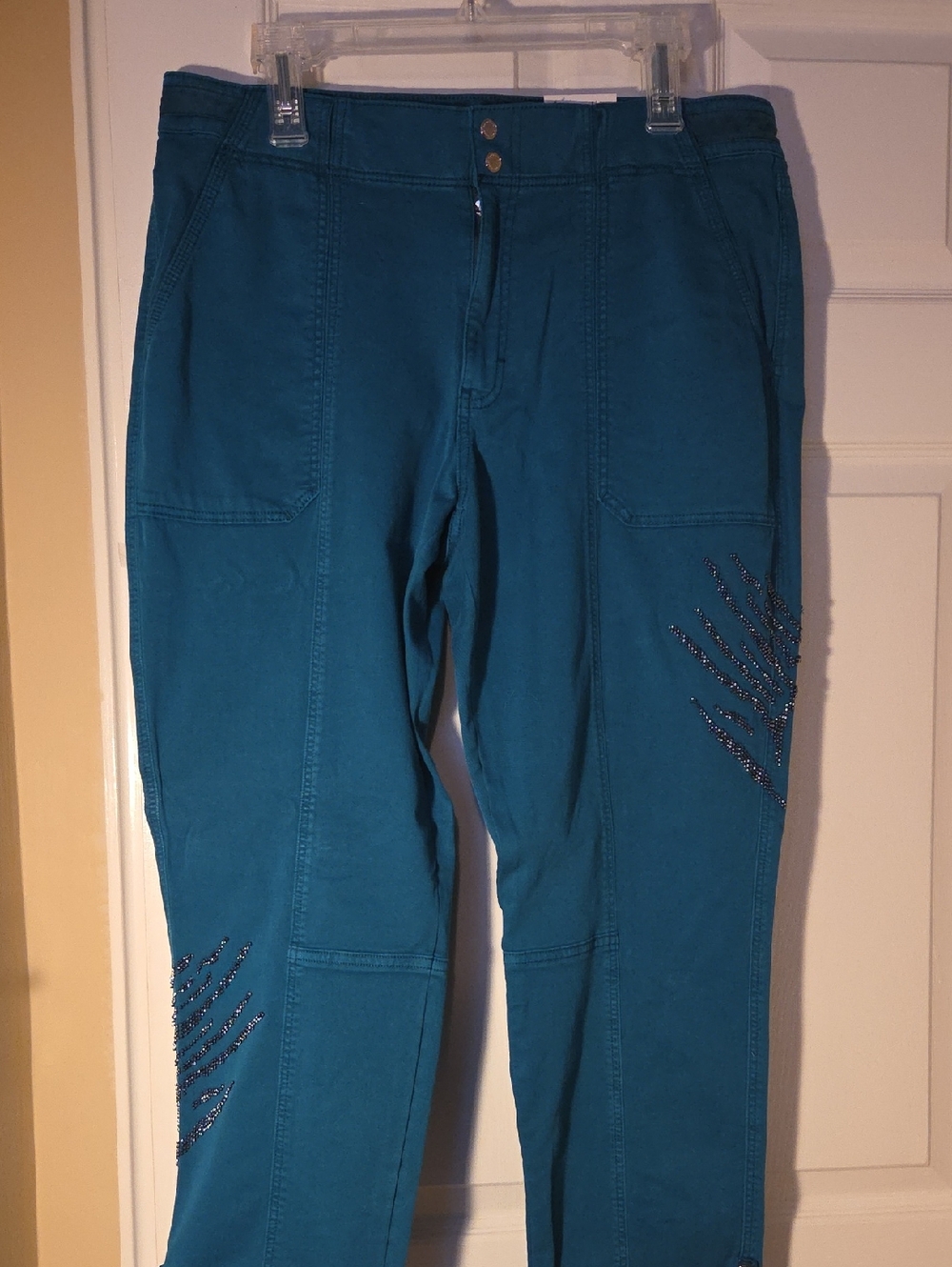 NWT White House Black Market Teal Embellished Ankle Pants Size 12